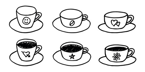 Set of cute hand drawn cup of tea or coffee Simple mug clipart Cozy home doodle Single element for design