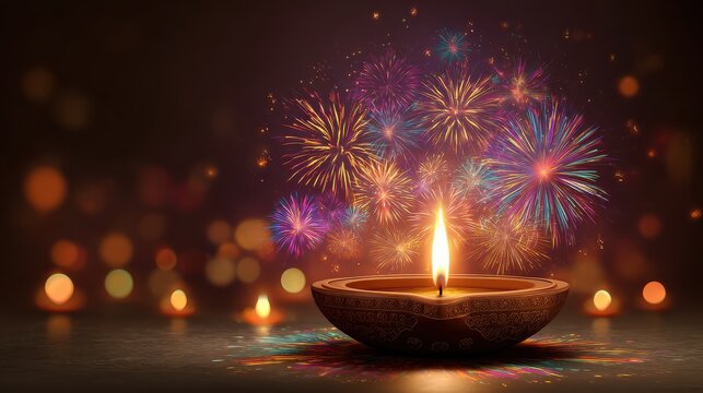 diwali dhamaka sale announcement with colorful fireworks and a traditional diya lamp promoting special offers and discounts during the festive season