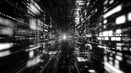 Digital data flowing through abstract futuristic cyberspace network