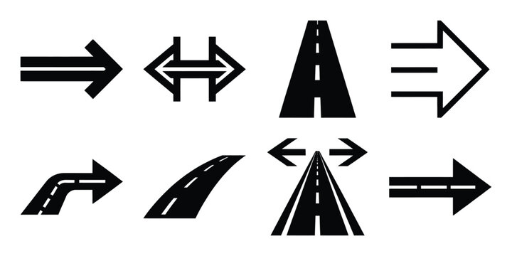 road direction silhouette icon set. Transport symbol and Vector illustration.