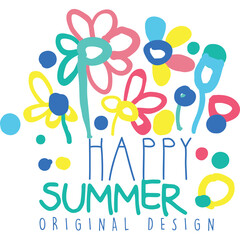 Happy Summer Original Design Cheerful Floral Illustration With Bright Colors Perfect For Seasonal Decorations And Graphic Projects