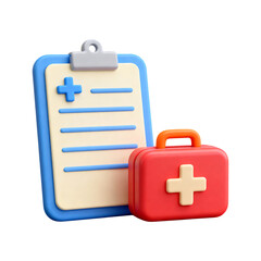 Healthcare Medical Clipboard And First Aid Kit Illustration For Digital And Print Use
