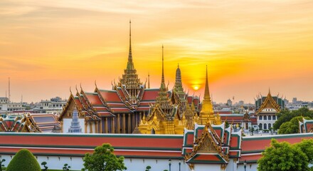 Obraz premium Majestic Thai Temple Architecture at Sunset