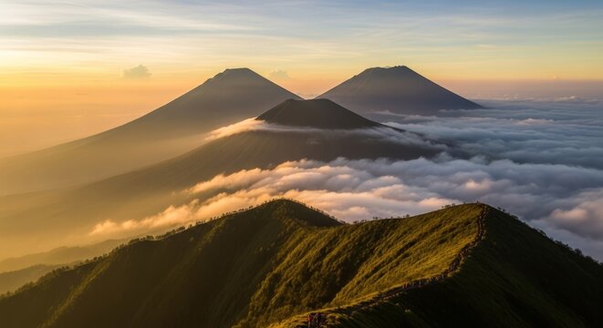 Scenic Mountain Hike Above Misty Clouds - Powered by Adobe