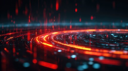 Digital data flowing on a futuristic cyber network