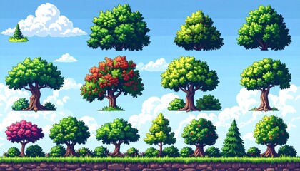 Pixel Art Tree and Bush Collection for Game Design Projects. Explore this vibrant 
