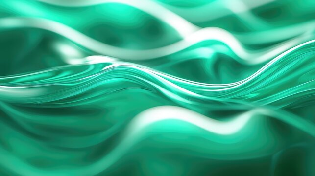 Flowing abstract liquid waves forming a green background