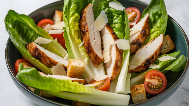 Fresh chicken caesar salad in a bowl - Powered by Adobe