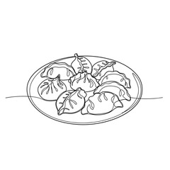 Naklejka premium Outline drawing of Chinese dumplings on a plate 