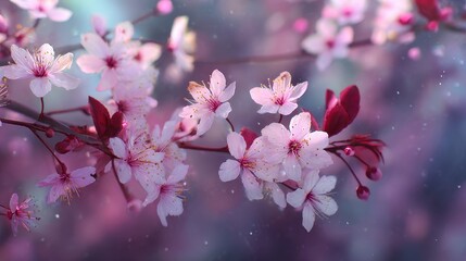 Cherry blossoms bloom in spring showcasing delicate pink petals against a soft blurred background