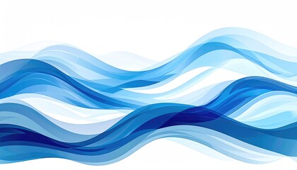 Abstract, blue waves cascade across white. Fluid and ethereal. Shades overlap, creating depth and movement