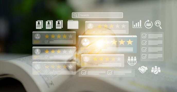 Digital dashboard showing employee evaluation, star ratings, and performance metrics for HR and management analytics Parse