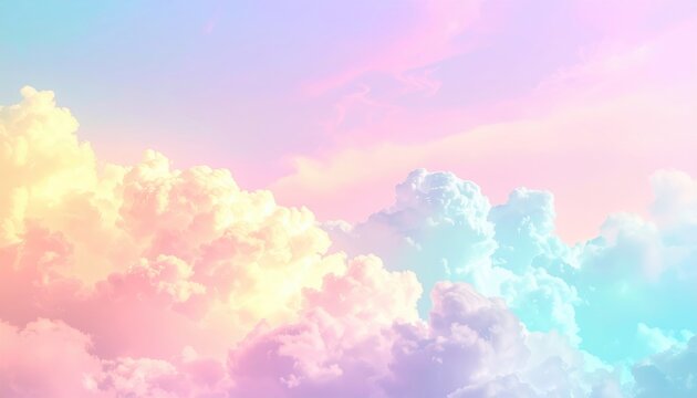 Pastel clouds blend in soft hues, creating a dreamy, serene, and vibrant sky with gradient colors