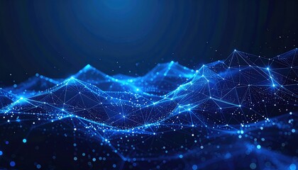 Blue abstract geometric network, connected by lines and points, simulating data transfer