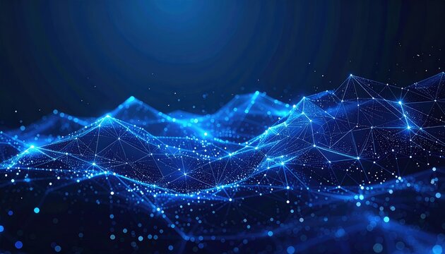 Blue abstract geometric network, connected by lines and points, simulating data transfer