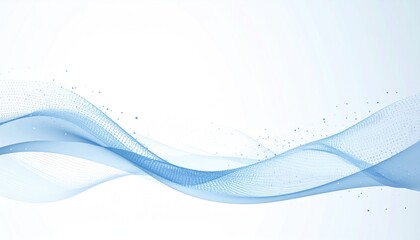 Flowing blue waves cascade across a bright white backdrop, creating a dynamic and serene abstract composition