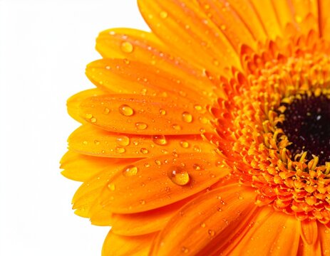 Orange daisy flower with waterdrops, close up against white background