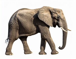 Fototapeta premium African Elephant Side View Isolated on White. The animal is seen walking. PNG file 