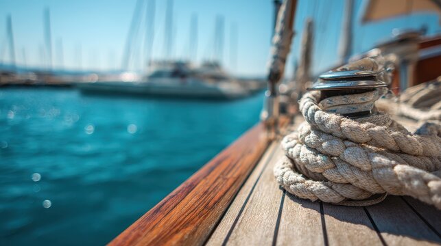 Sailboat moored in a vibrant marina with clear blue waters and sunny skies