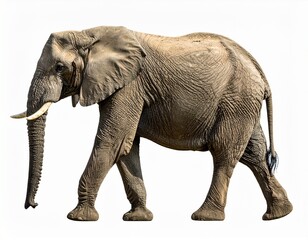 Obraz premium African Elephant Side View Isolated on White. The animal is seen walking. PNG file 
