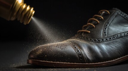 Leather shoe being polished with care during a detailed cleaning session at home