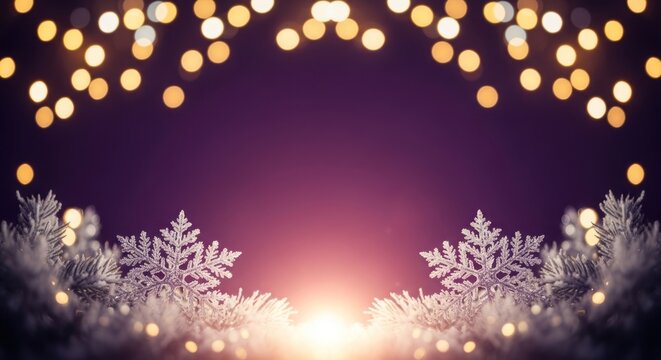 Snowflakes on a dark background with a golden light frame.