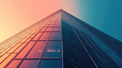 Skyscraper building rising with a two tone sky