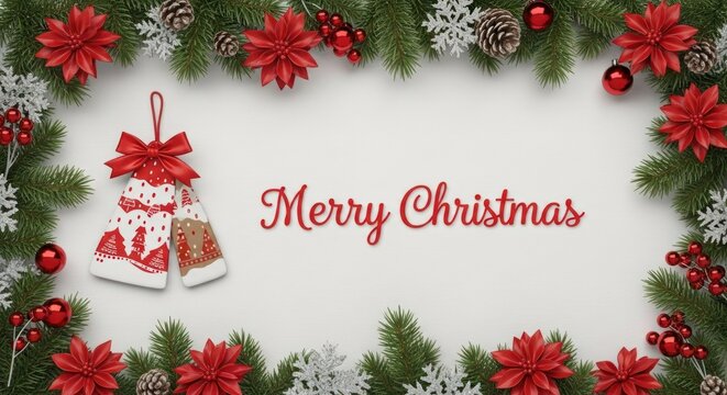 Christmas decorations with a white background. The festive concept of holiday cheer.