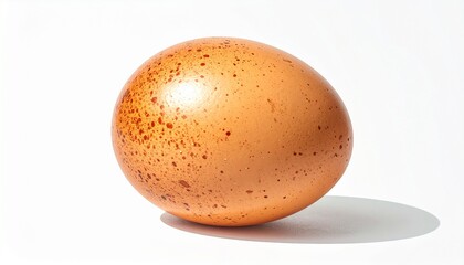  A single brown egg isolated on a white background. Slight extended shadow