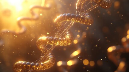 Golden dna helix structure representing science and genetics