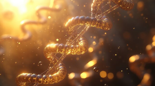 Golden dna helix structure representing science and genetics