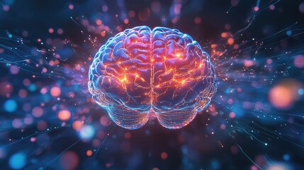 Human brain glowing with neural network connections