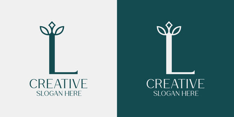 Minimalist letter L logo design with an elegant leaf or sprout motif, ideal for a natural, wellness, or eco friendly brand