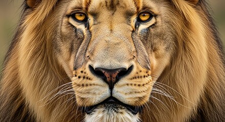 Closeup portrait of a majestic male lion with intense gaze and regal presence