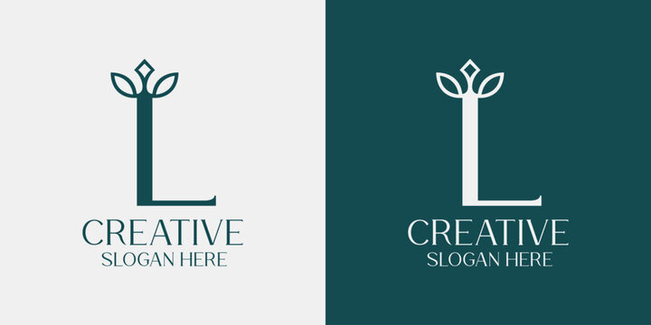 Minimalist letter L logo design with an elegant leaf or sprout motif, ideal for a natural, wellness, or eco friendly brand