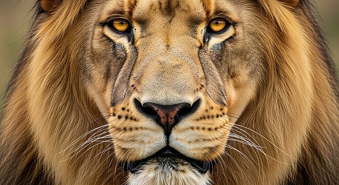 Closeup portrait of a majestic male lion with intense gaze and regal presence
