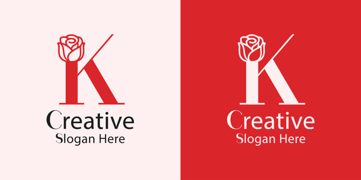 Elegant letter K logo design with a beautiful rose flower icon, perfect for a luxury beauty brand, spa, or floral boutique identity