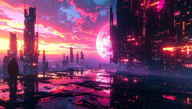 Cyberpunk-style loop with broken visuals, glitch textures, analog interference, 