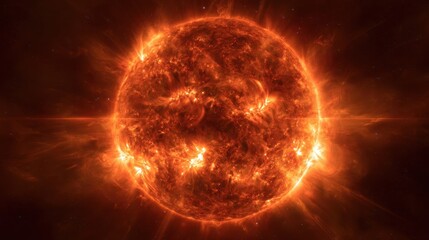 Bright and fiery solar surface showcasing solar flares and active regions in the depths of space