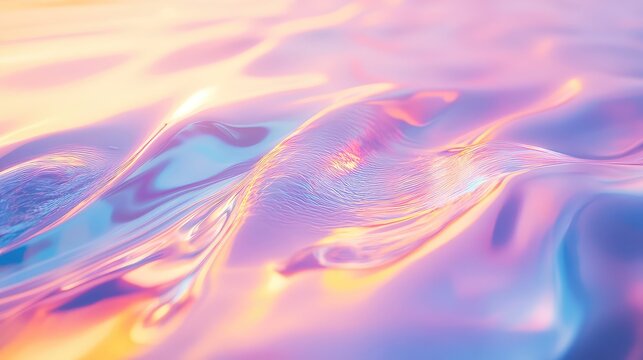 Iridescent holographic liquid surface flowing with pastel colors - Powered by Adobe