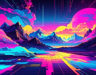 4k seamless looped VJ animation of Vibrant abstract glitch art in neon pink yellow 