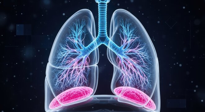 Human respiratory system detailed anatomical view lungs and diaphragm 3d medical art - Powered by Adobe