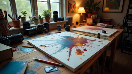 an authentic messy creative desk