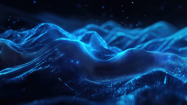 Digital wave blue particles forming abstract technology background