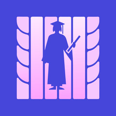 A graduate in cap and gown silhouette stands proudly within a modern frame, symbolizing achievement and the culmination of academic endeavors