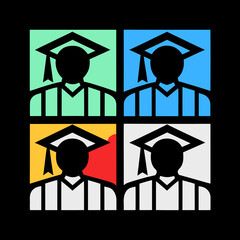 A pop art inspired graduation design featuring silhouettes of graduates wearing caps, perfect for celebrating academic achievements and new beginnings