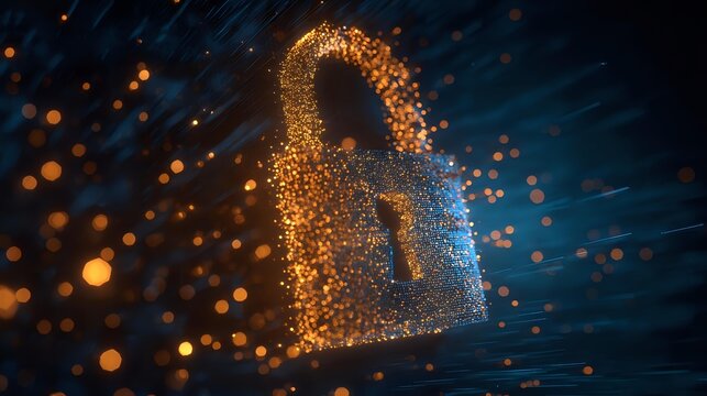 Glowing padlock with particles a digital security concept symbolizing data protection and cybersecurity