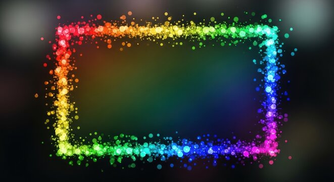 A colorful rainbow frame with a blurred background. - Powered by Adobe