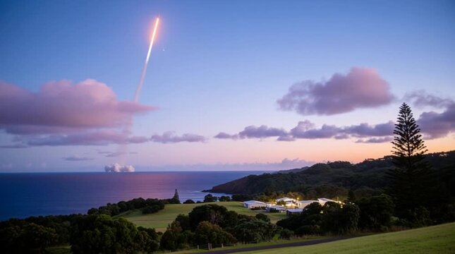 Marine rocket launch high in the sky. Footage. War declared