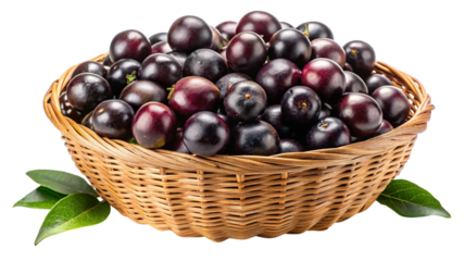 Fresh ripe jabuticaba fruits in a rustic wicker basket full